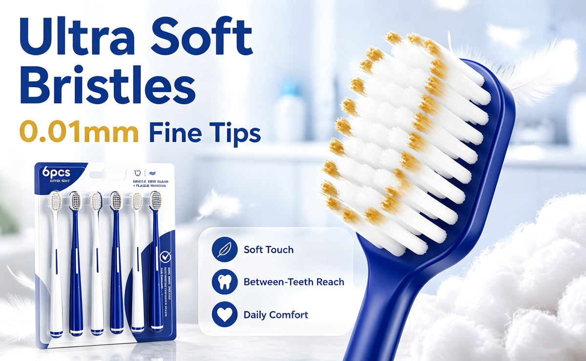 6-Pack Ultra Soft Toothbrush | 0.01mm Feather Bristles | Extra Gentle for Sensitive Gums A+ 图片