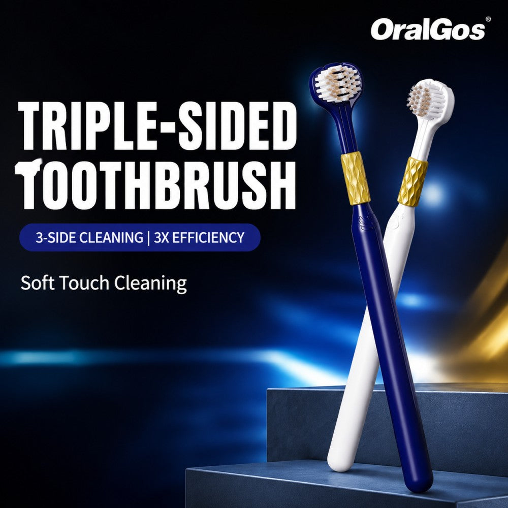 6-Pack Navy Gold Three-Sided Toothbrush | Dual Bristle | Family Value Set