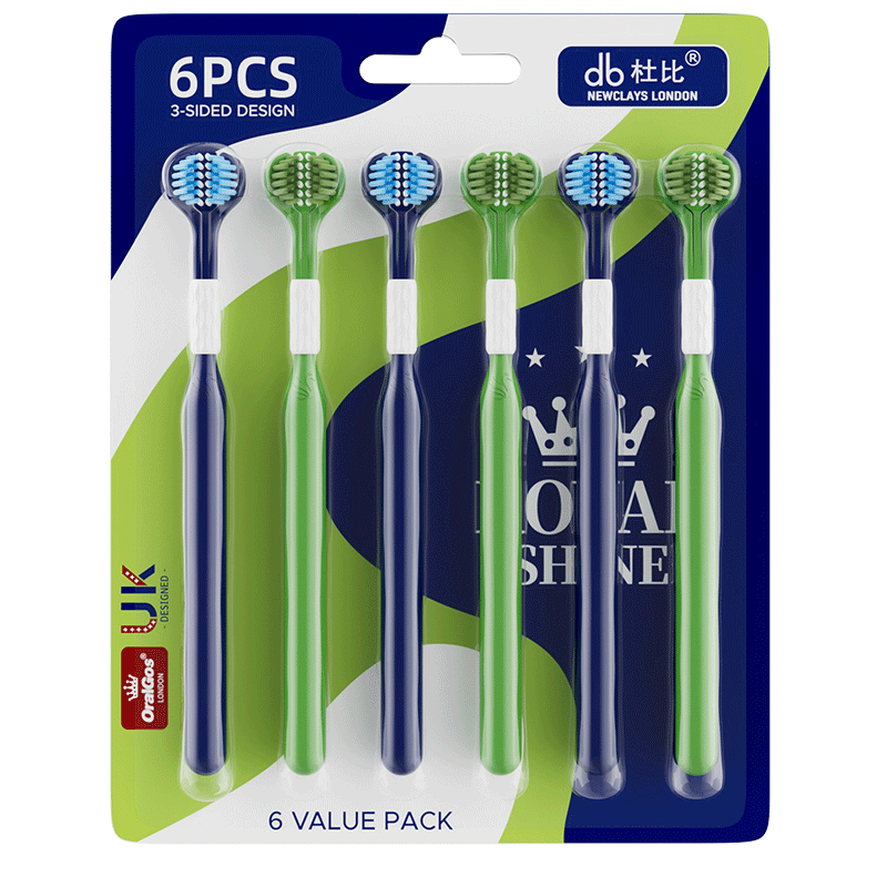 3D Three-Sided Toothbrush | 6-Pack | Wrap-Around Head | Cleans All Surfaces in One Stroke