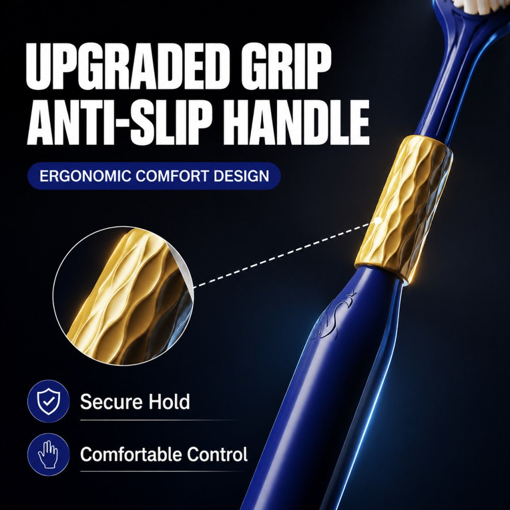 6-Pack Navy Gold Three-Sided Toothbrush | Dual Bristle | Family Value Set
