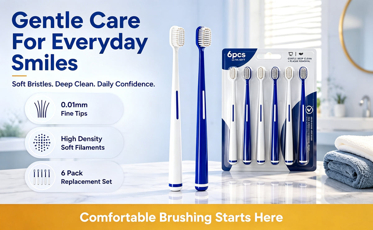 6-Pack Ultra Soft Toothbrush | 0.01mm Feather Bristles | Extra Gentle for Sensitive Gums A+ 图片