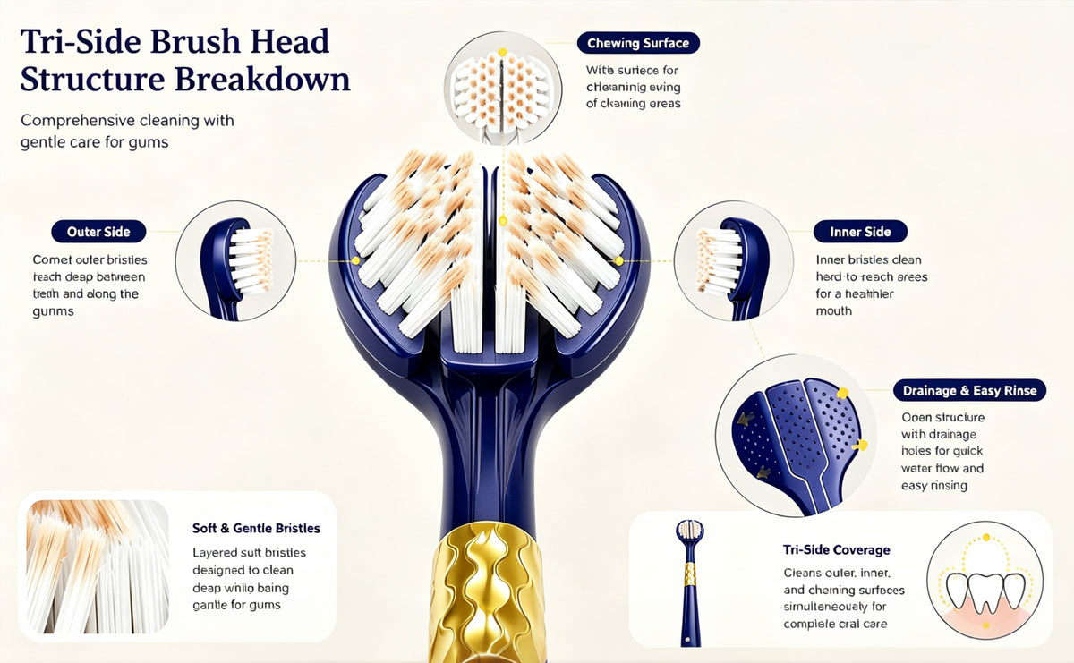 3-Sided Toothbrush | 6-Pack | Gold Grip | Reaches Every Corner with Ease A+ 图片