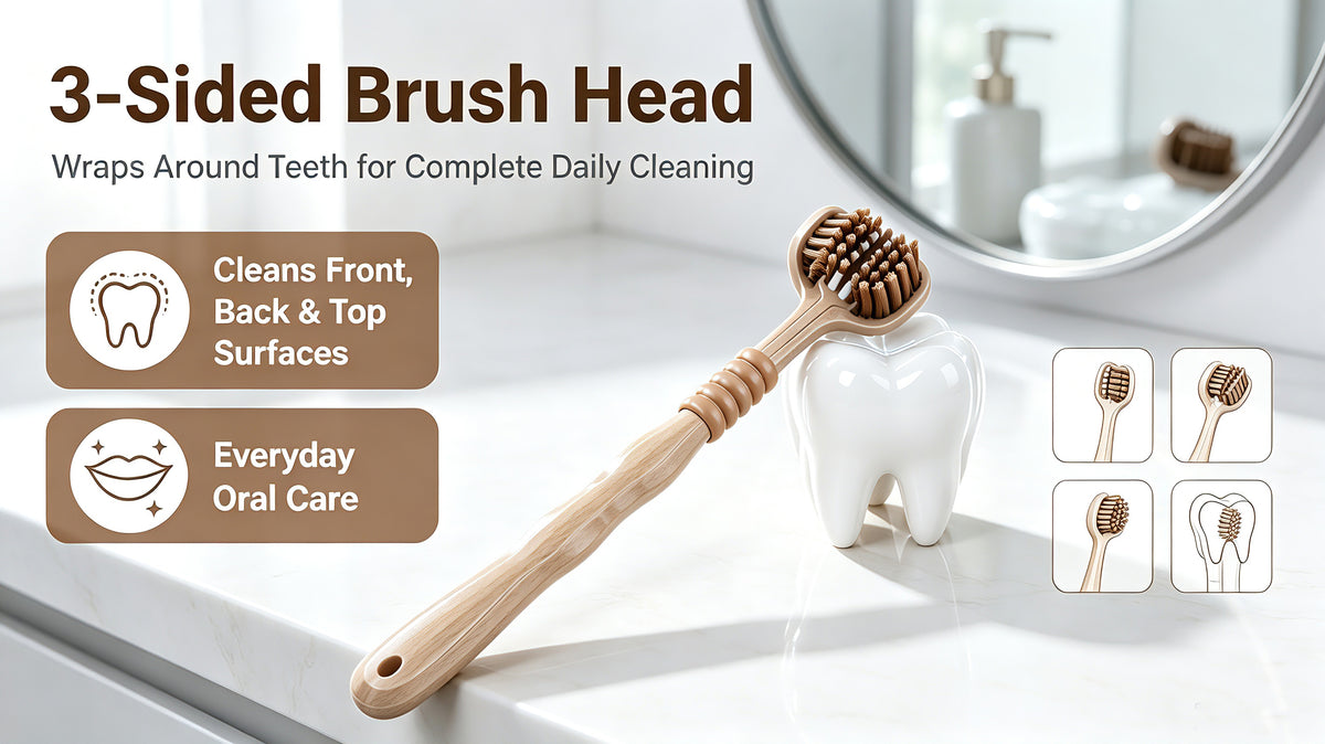 3-Sided Toothbrush | 6-Pack | Fan-Shaped Head | Deep Clean All Surfaces | 6 Colors A+ 图片