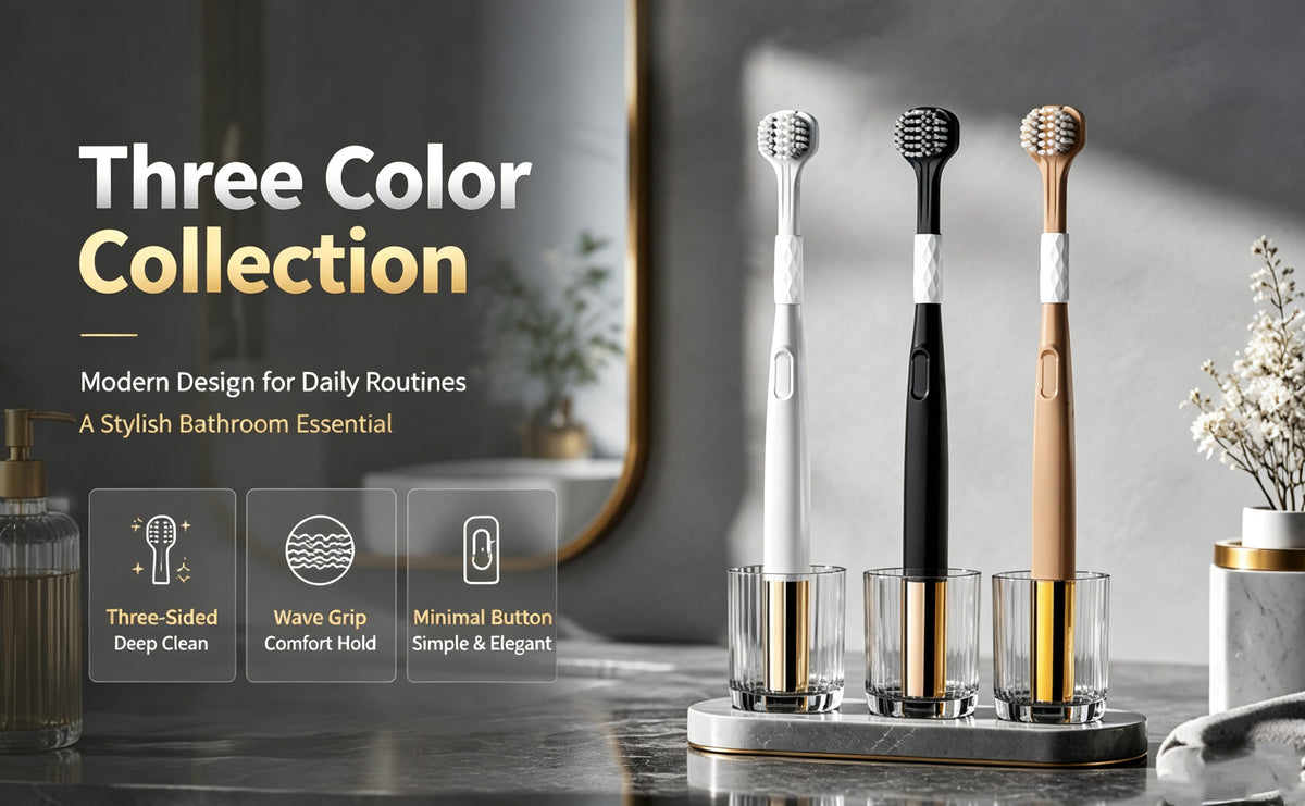 3-Pack Three-Sided Toothbrush | Charcoal & Soft Bristles | 360° Deep Clean A+ 图片