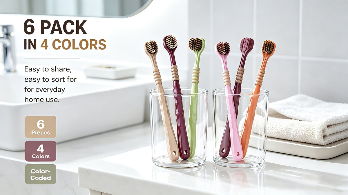 3-Sided Toothbrush | 6-Pack | Fan-Shaped Head | Deep Clean All Surfaces | 6 Colors A+ 图片