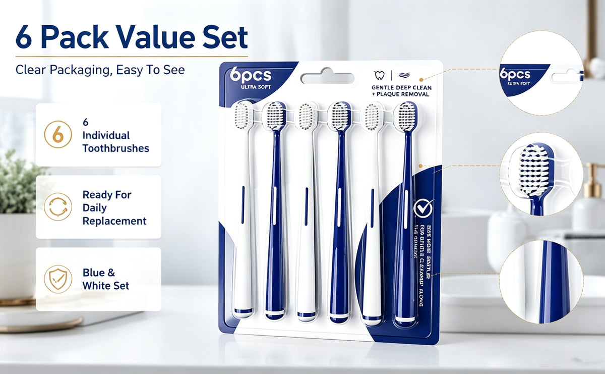 6-Pack Ultra Soft Toothbrush | 0.01mm Feather Bristles | Extra Gentle for Sensitive Gums A+ 图片