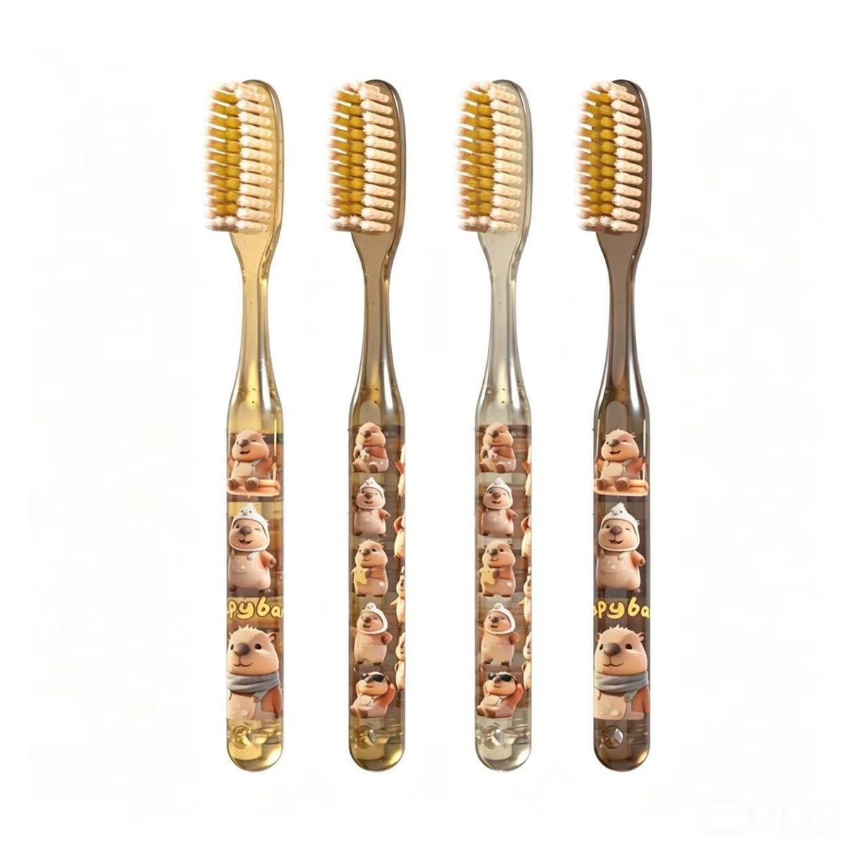 Kids Toothbrush 4 Pack | Capybara Animal Print, Clear Handle | Smilvy