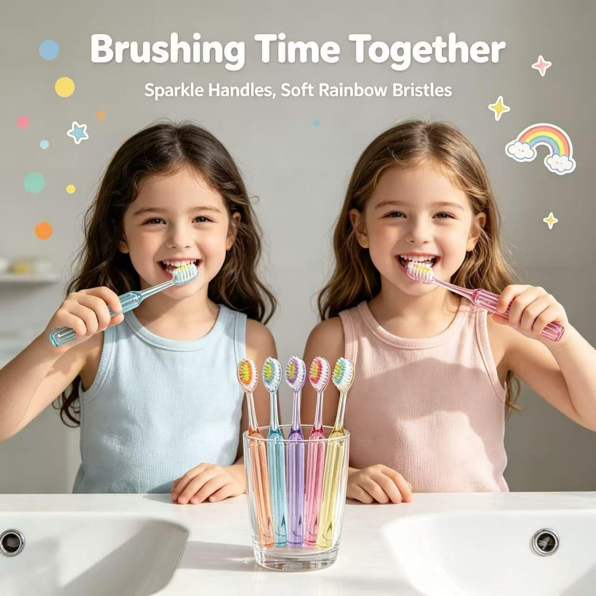 Kids Toothbrush Set 5 Pack | Sparkly Crystal Handles, Soft Bristles | Smilvy
