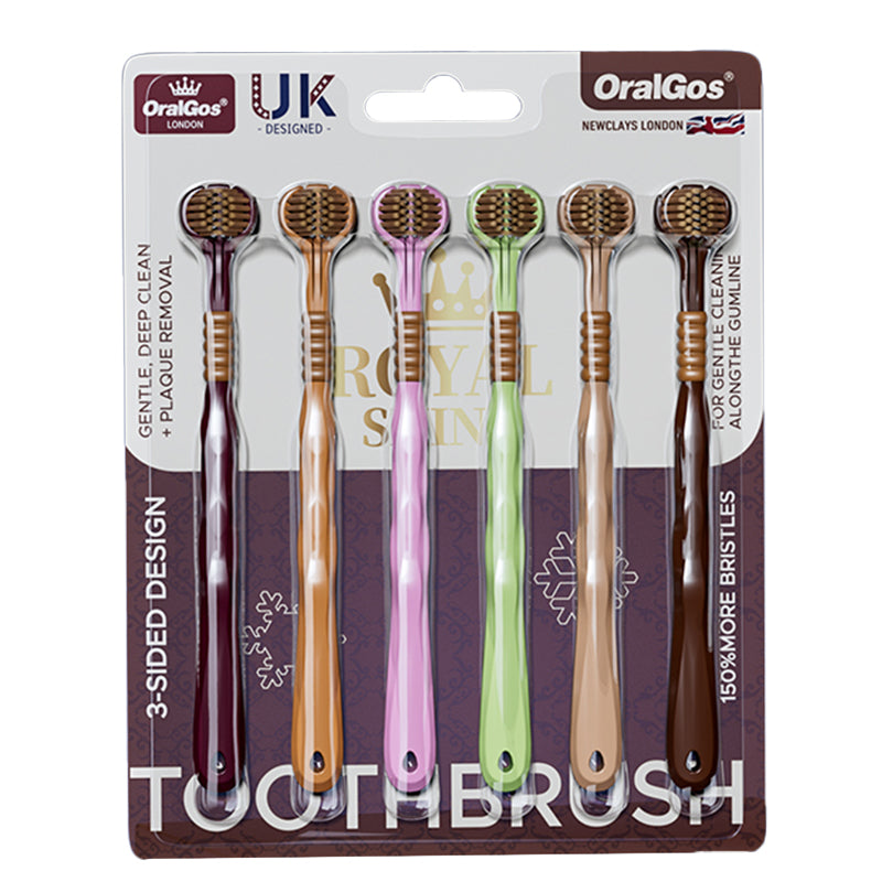 3-Sided Toothbrush | 6-Pack | Fan-Shaped Head | Deep Clean All Surfaces | 6 Colors