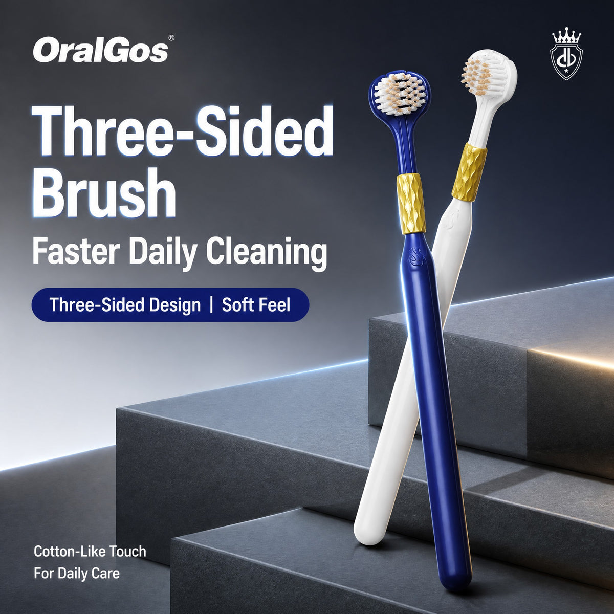 6-Pack Navy Gold Three-Sided Toothbrush | Dual Bristle | Family Value Set