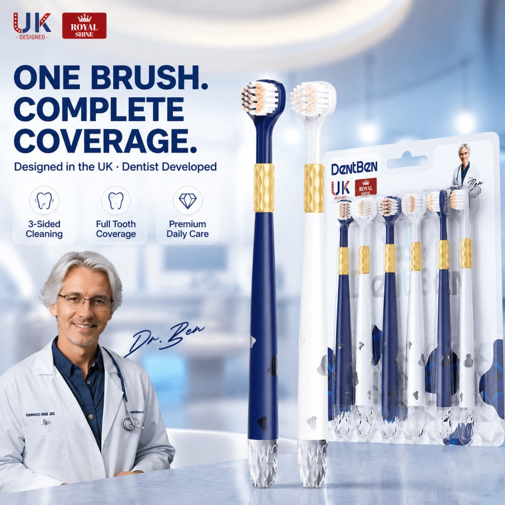 3-Sided Toothbrush | 6-Pack | Gold Grip | Reaches Every Corner with Ease