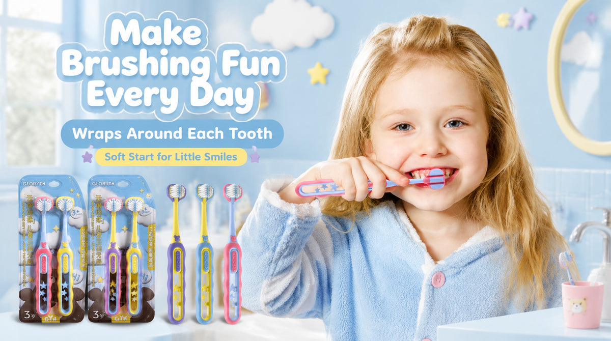 Kids 3-Sided Toothbrush | 4-Pack | Wrap-Around Head for Small Mouths | Gentle All-Around Clean A+ 图片