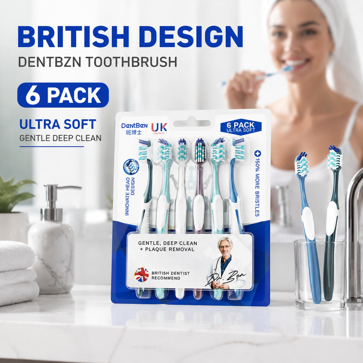 Family Toothbrush Set | 6-Pack | Color-Coded Soft Bristles | Adults & Teens