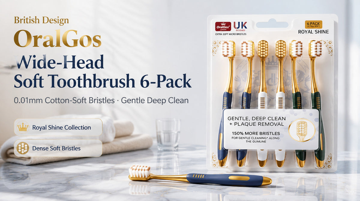 OralGos Wide-Head Toothbrush | 6-Pack | 0.01mm Ultra Soft Bristles | British Design A+ 图片