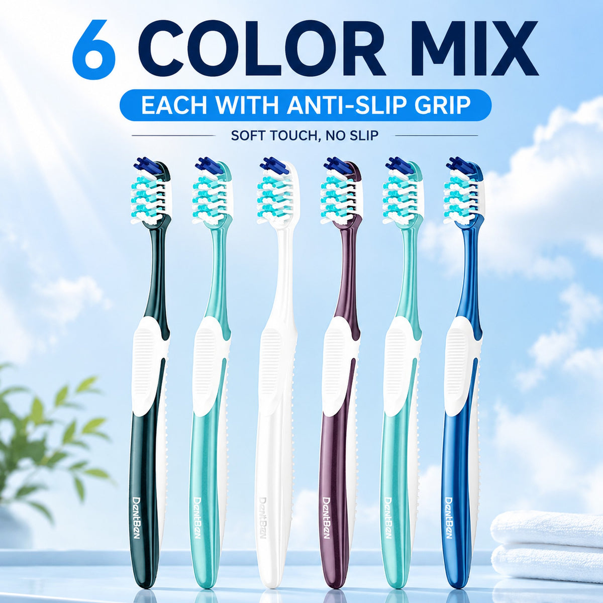 Family Toothbrush Set | 6-Pack | Color-Coded Soft Bristles | Adults & Teens