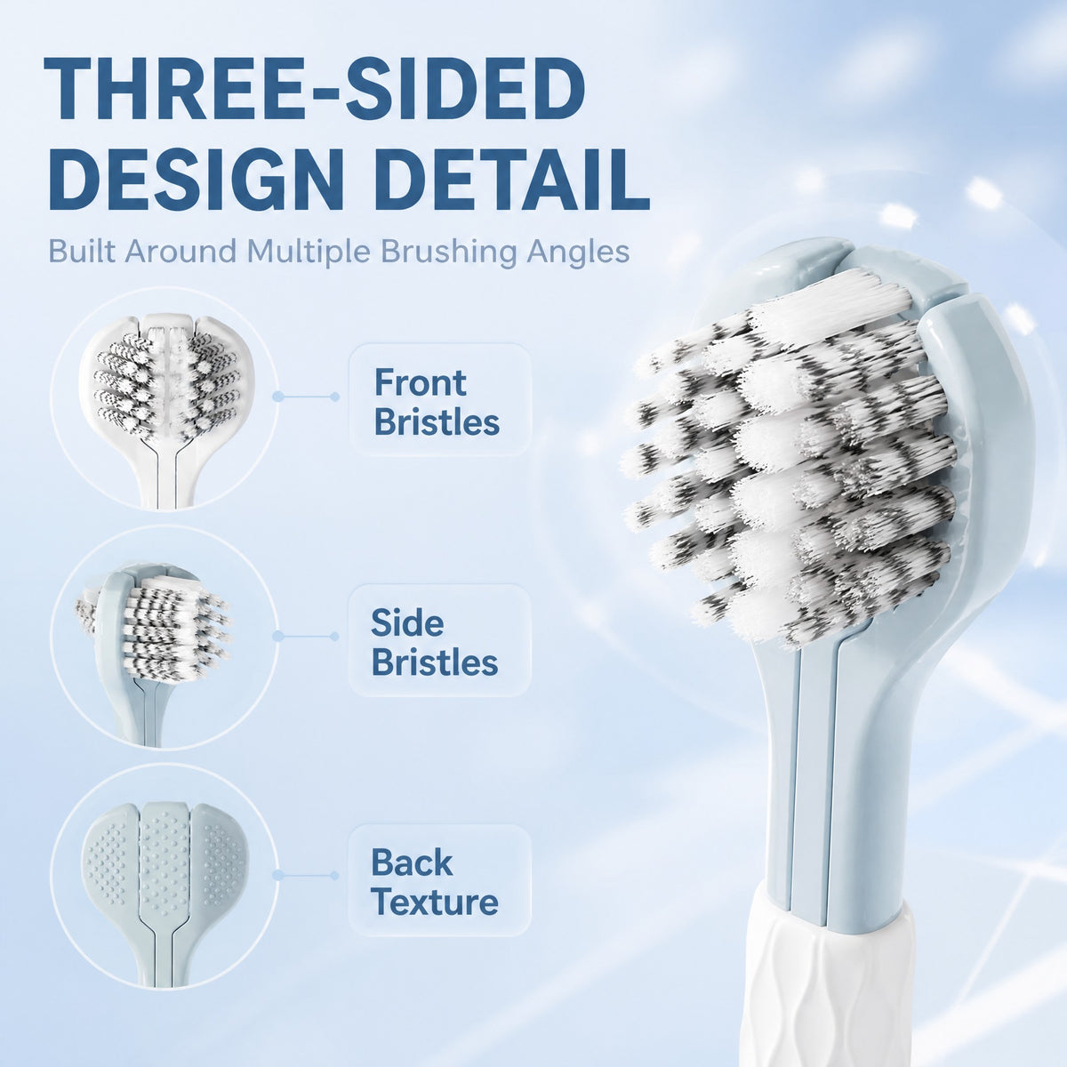 Crystal Handle Three-Sided Toothbrush | 3-Pack | Soft Bristles | UK Certified