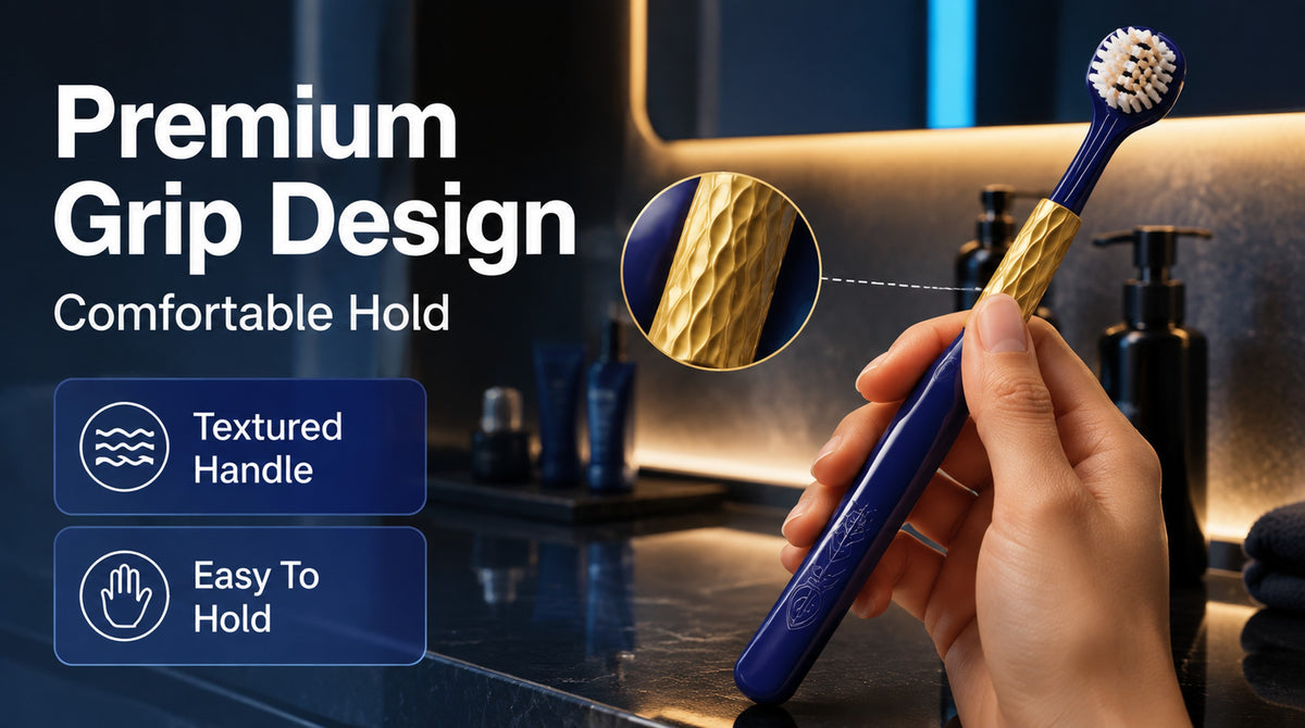6-Pack Navy Gold Three-Sided Toothbrush | Dual Bristle | Family Value Set A+ 图片