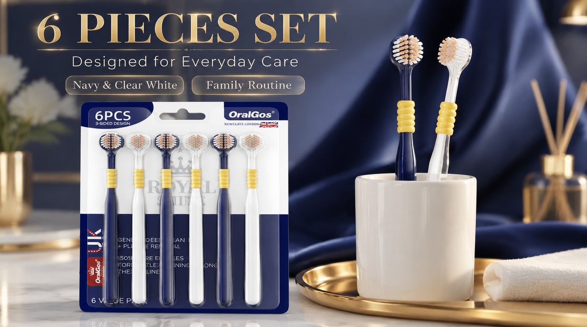 3-Sided Toothbrush | 6-Pack | 150% More Bristles | Gentle Deep Clean | Navy & White A+ 图片
