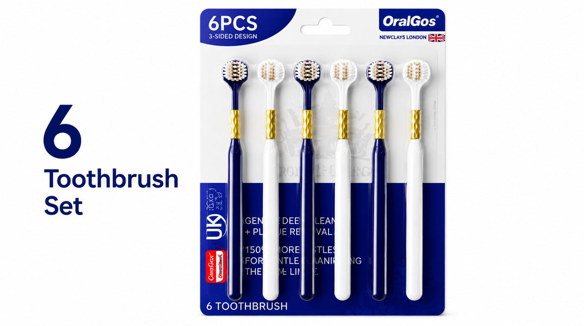6-Pack Navy Gold Three-Sided Toothbrush | Dual Bristle | Family Value Set A+ 图片