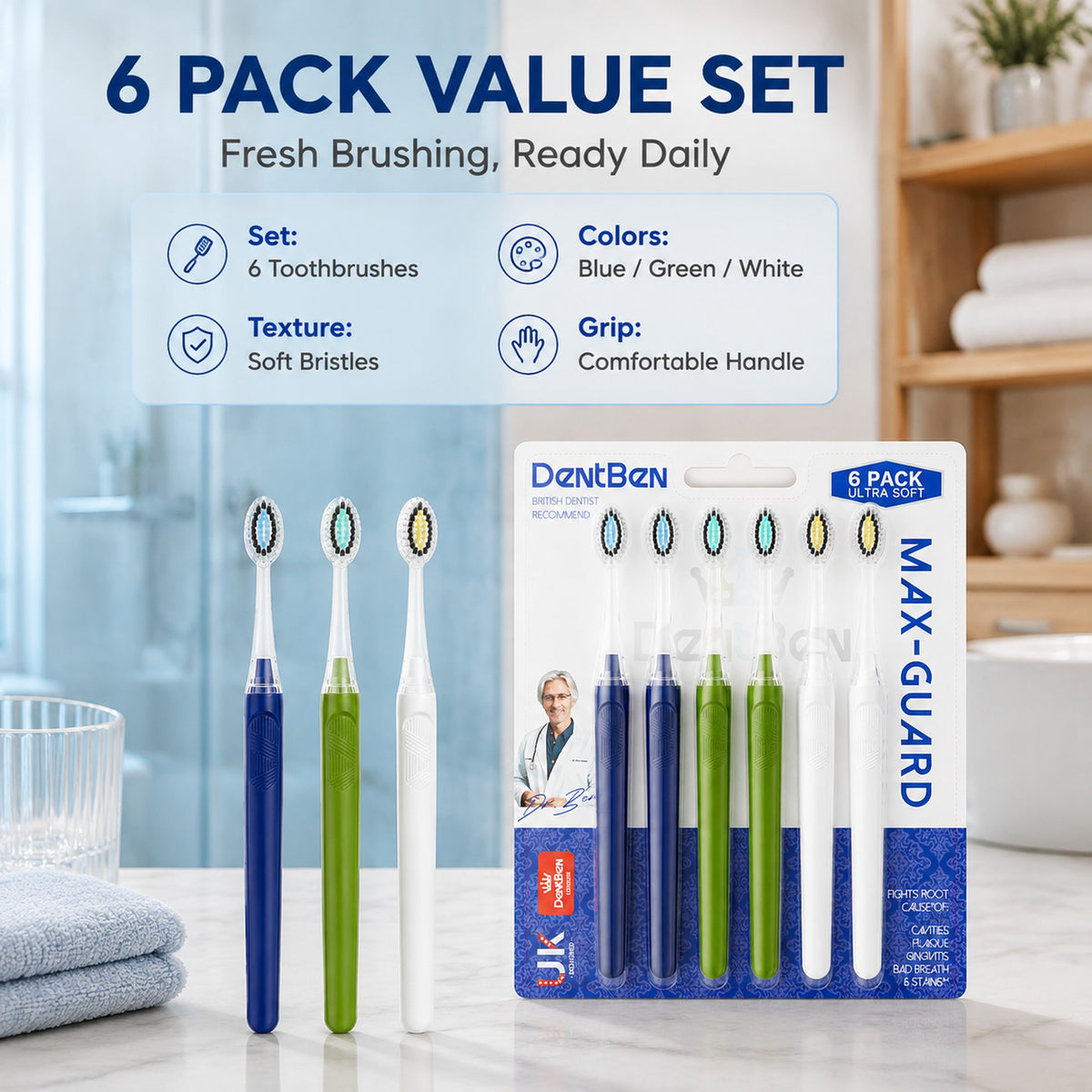 Charcoal Toothbrush | 6-Pack | Ultra Soft Dual Bristles | Sensitive Gum Care