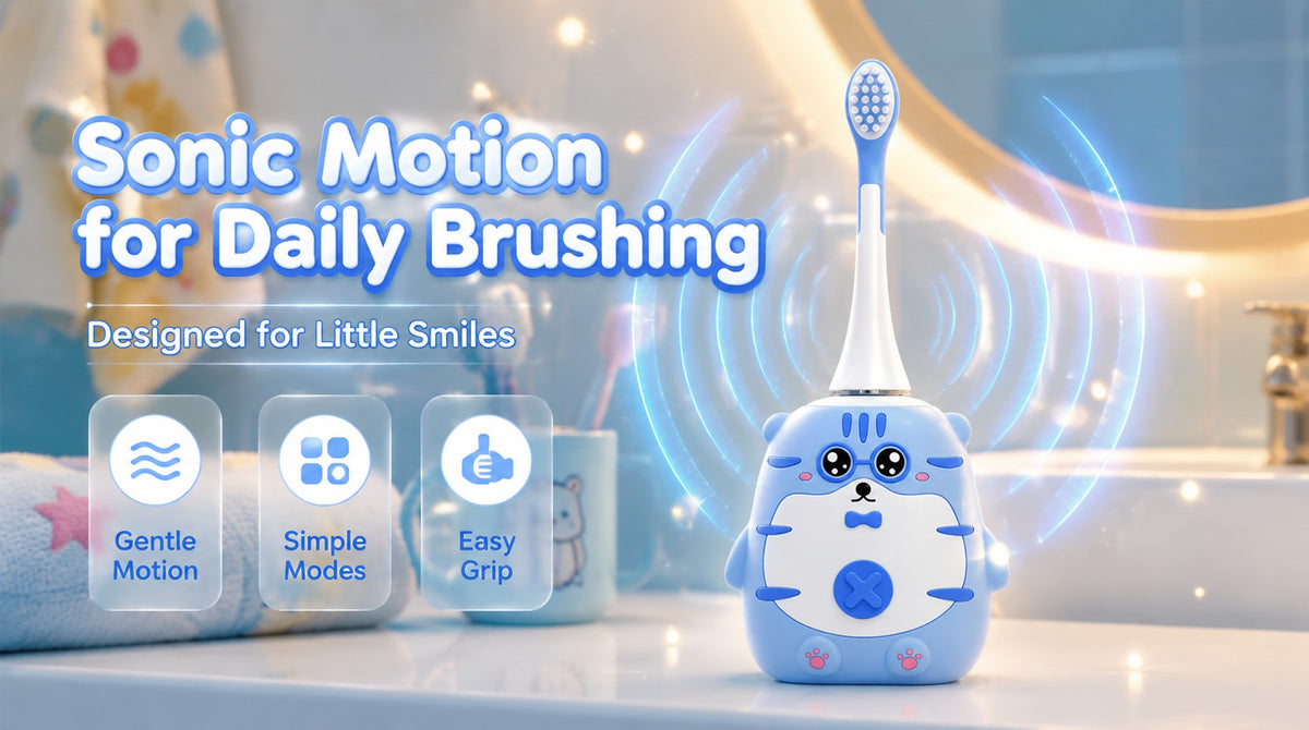 OralGos Kids Sonic Toothbrush | Cute Tiger Design | U-Brush + Standard Head | Blue & Pink A+ 图片