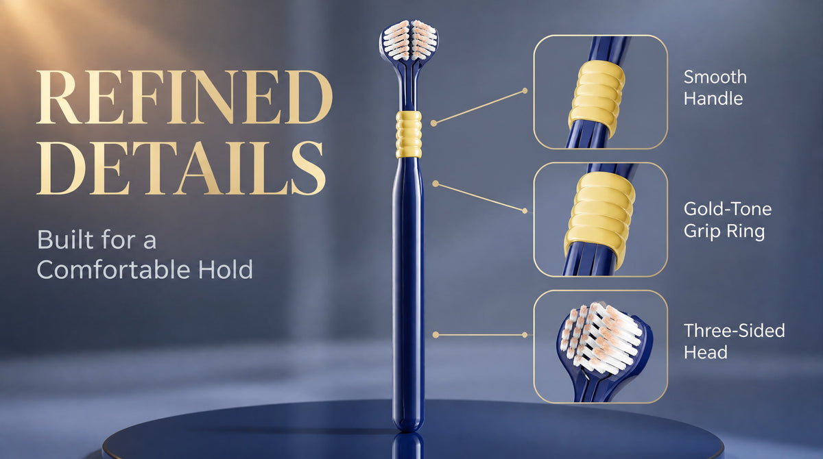 3-Sided Toothbrush | 6-Pack | 150% More Bristles | Gentle Deep Clean | Navy & White A+ 图片