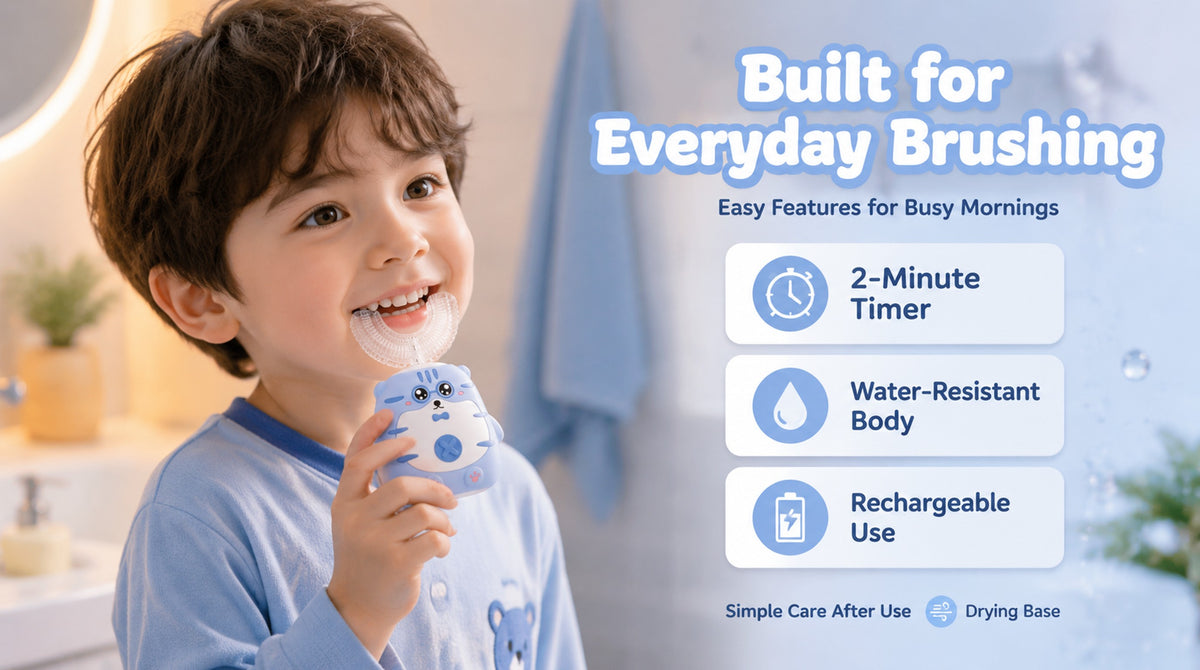 OralGos Kids Sonic Toothbrush | Cute Tiger Design | U-Brush + Standard Head | Blue & Pink A+ 图片