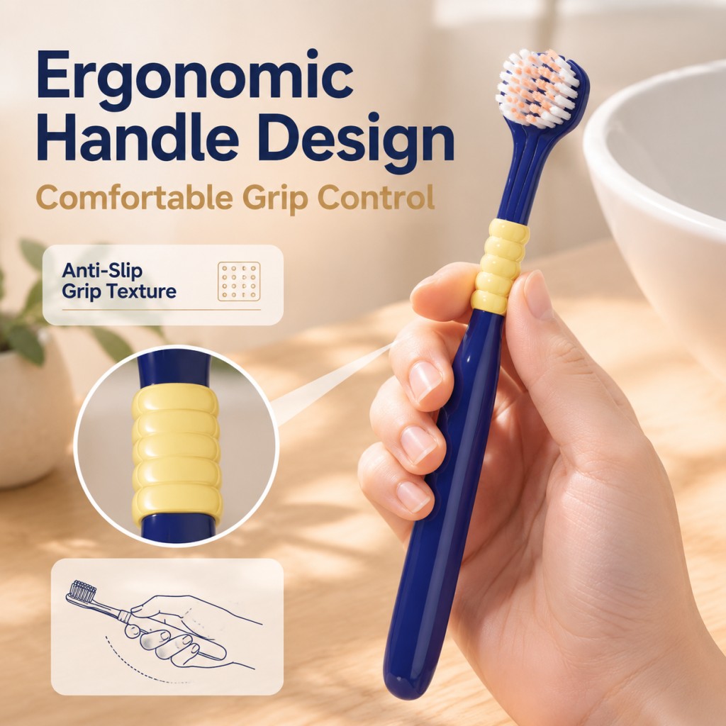 3-Sided Toothbrush | 6-Pack | 150% More Bristles | Gentle Deep Clean | Navy & White