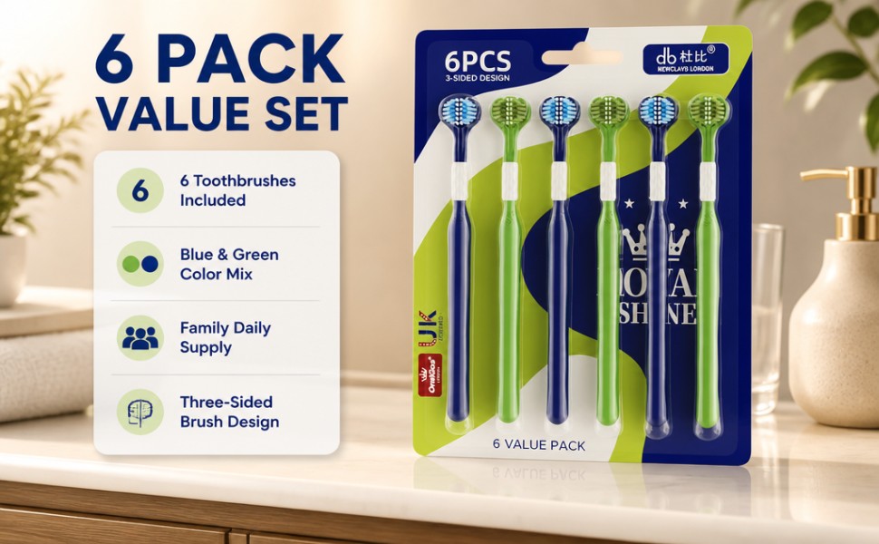 3D Three-Sided Toothbrush | 6-Pack | Wrap-Around Head | Cleans All Surfaces in One Stroke A+ 图片