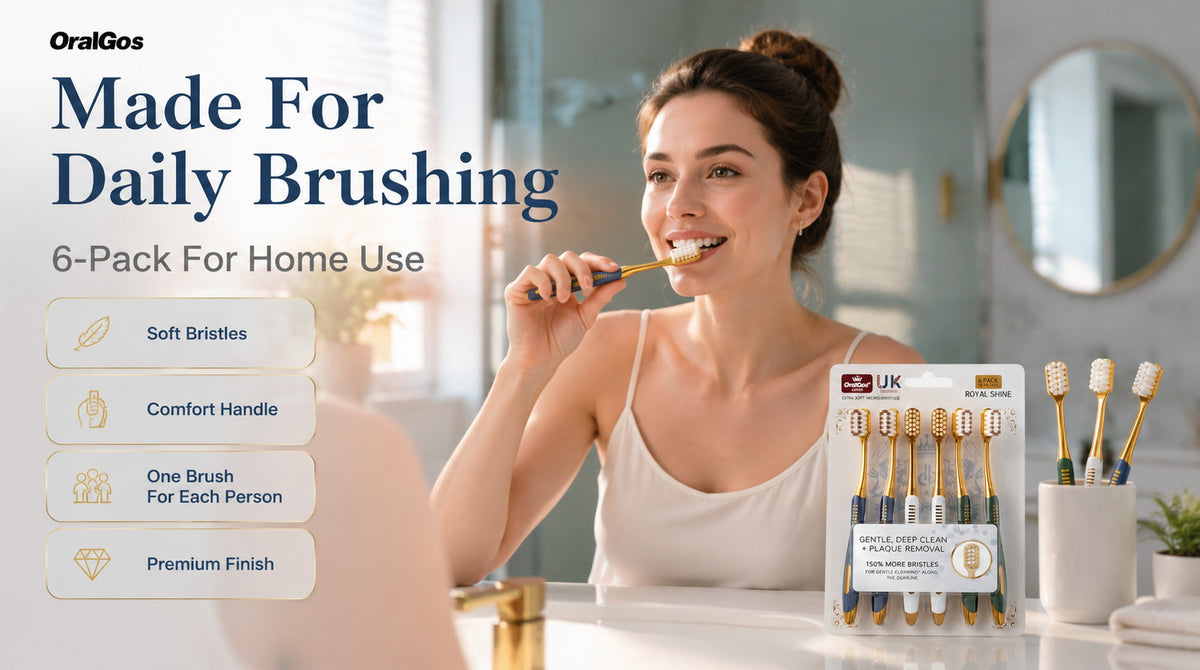 OralGos Wide-Head Toothbrush | 6-Pack | 0.01mm Ultra Soft Bristles | British Design A+ 图片