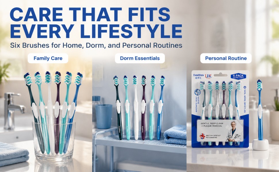 Family Toothbrush Set | 6-Pack | Color-Coded Soft Bristles | Adults & Teens A+ 图片