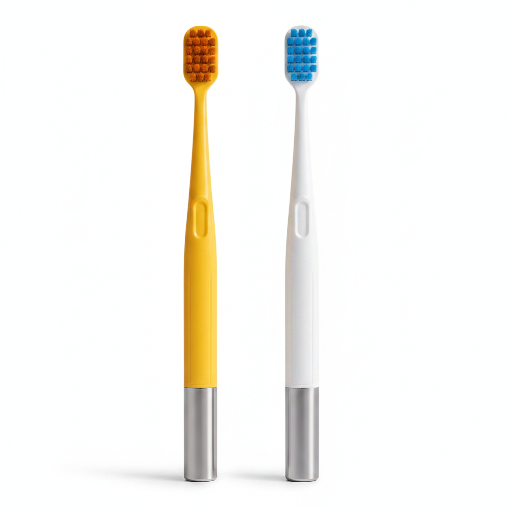 Stainless Steel Handle Toothbrush 2-Pack Yellow White